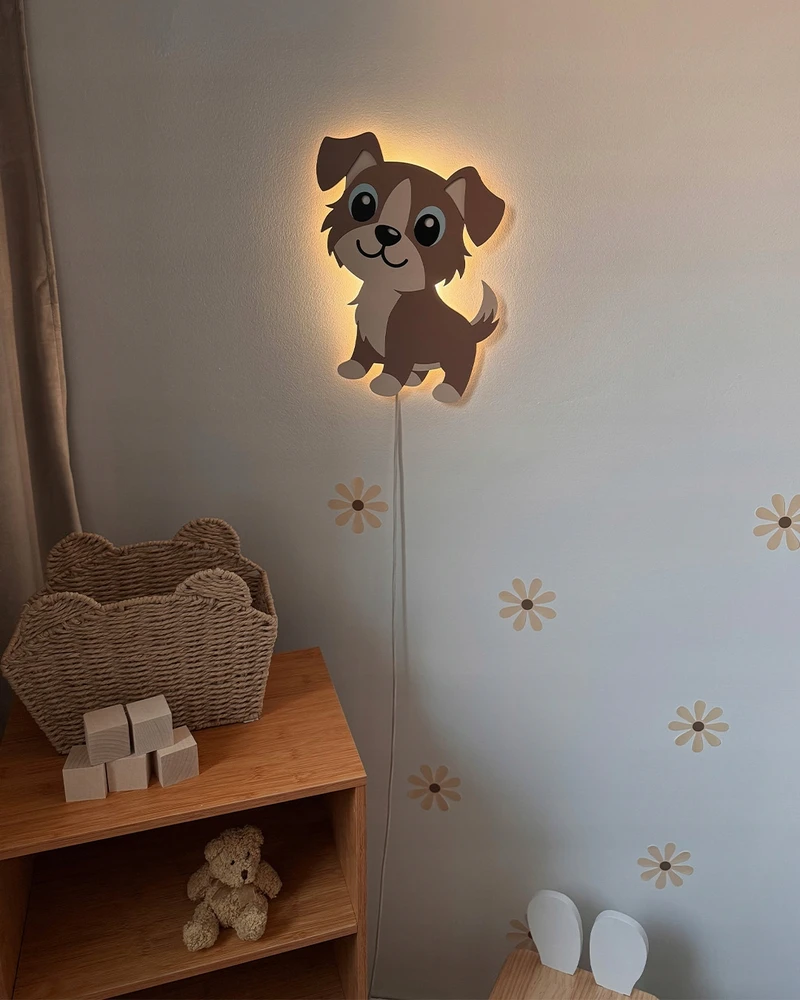 Bez Marki Lampka nocna LED vaikams drewniana pies piesek