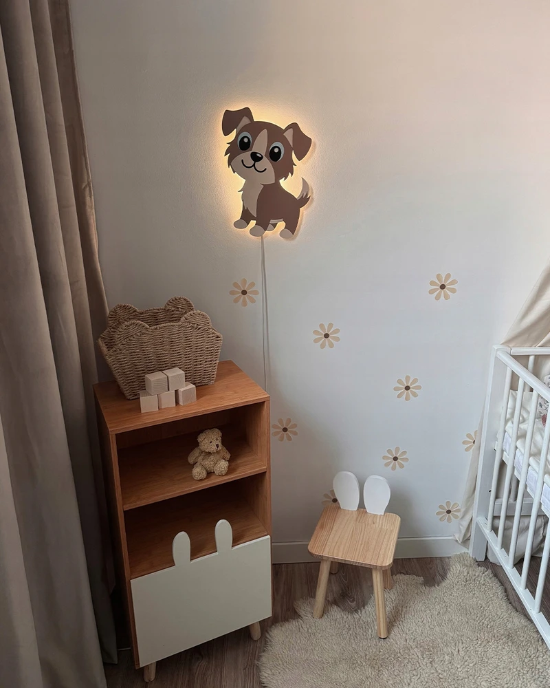 Bez Marki Lampka nocna LED vaikams drewniana pies piesek