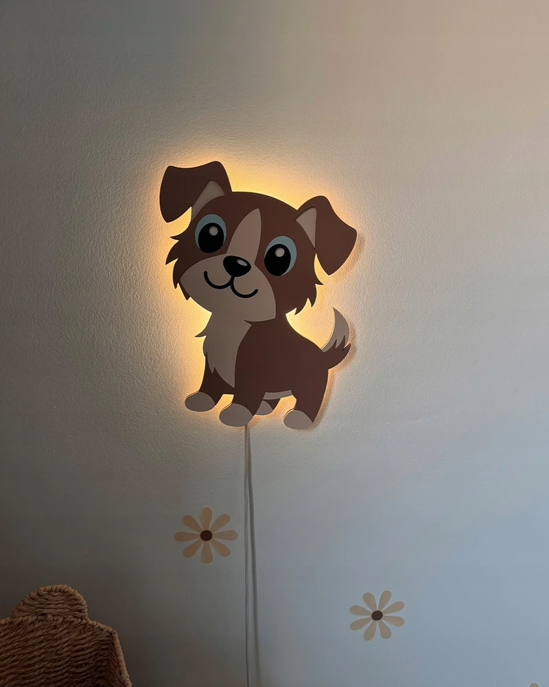 Bez Marki Lampka nocna LED vaikams drewniana pies piesek