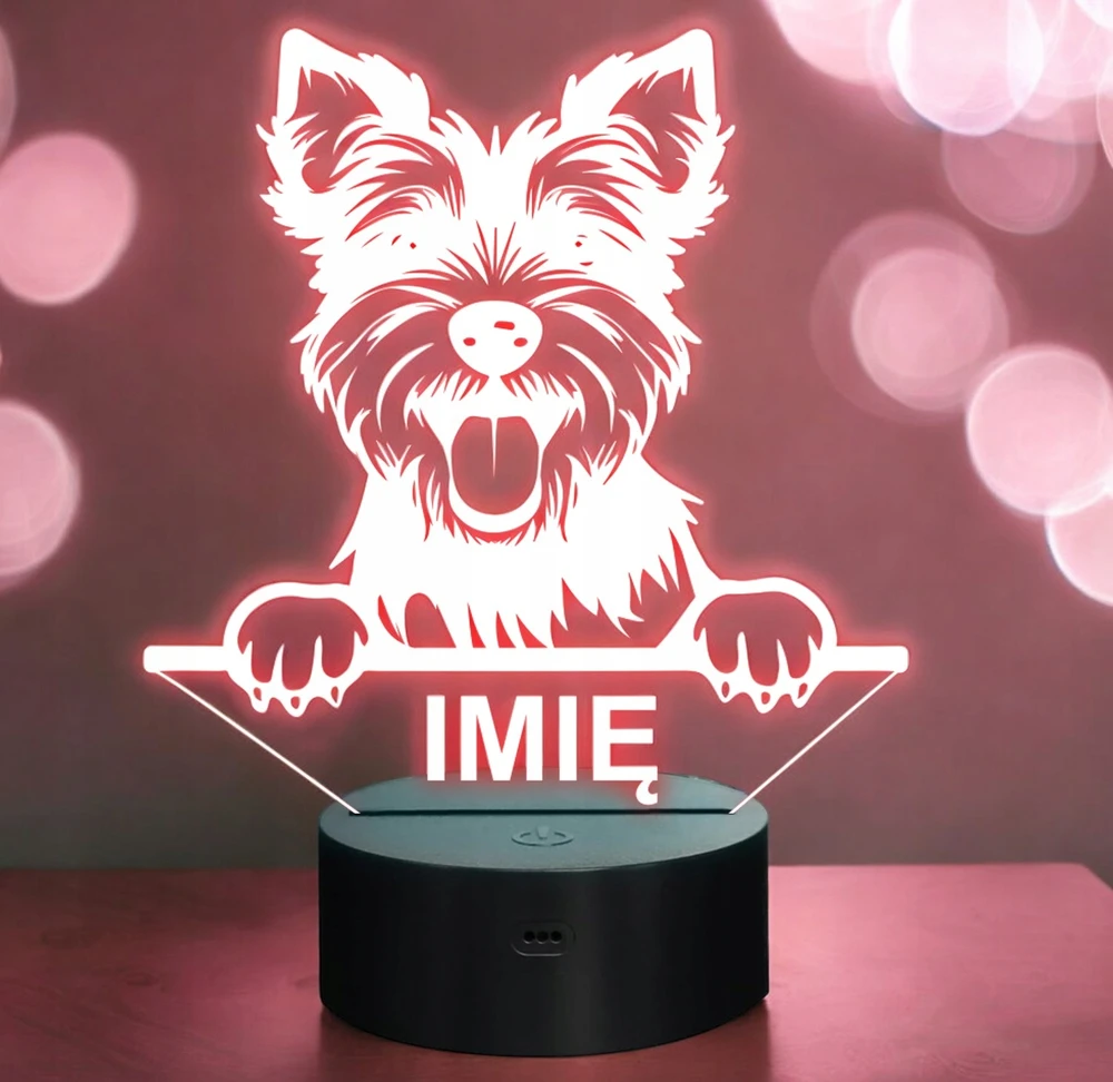 Bez Marki Lampka Nocna LED York Yorkshire Terrier Biewer su Imieniem na Prezent
