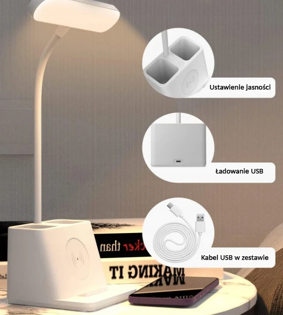 Bez Marki Lampka nocna na biurko szkolna LED 3 tryby na baterie bezprzewodowa USB