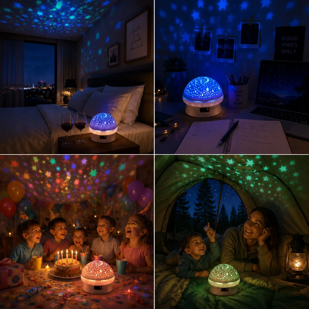 Bez Marki Lampka nocna projektorius gwiazd sukamasis 8 trybów LED pilot USB ZFITEI