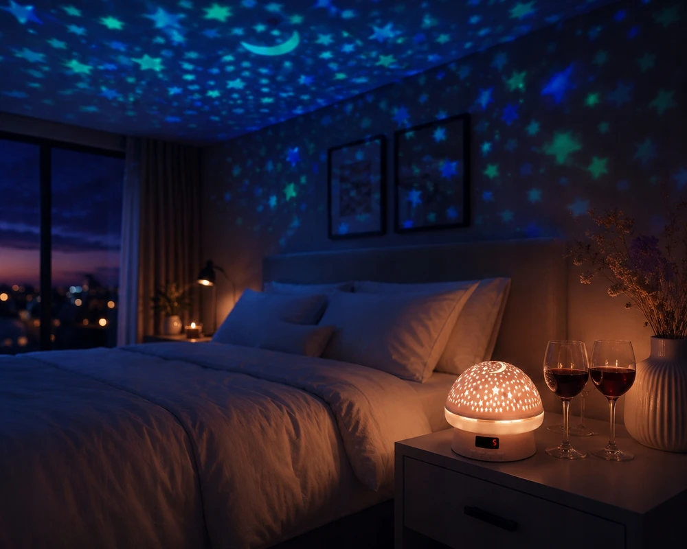 Bez Marki Lampka nocna projektorius gwiazd sukamasis 8 trybów LED pilot USB ZFITEI