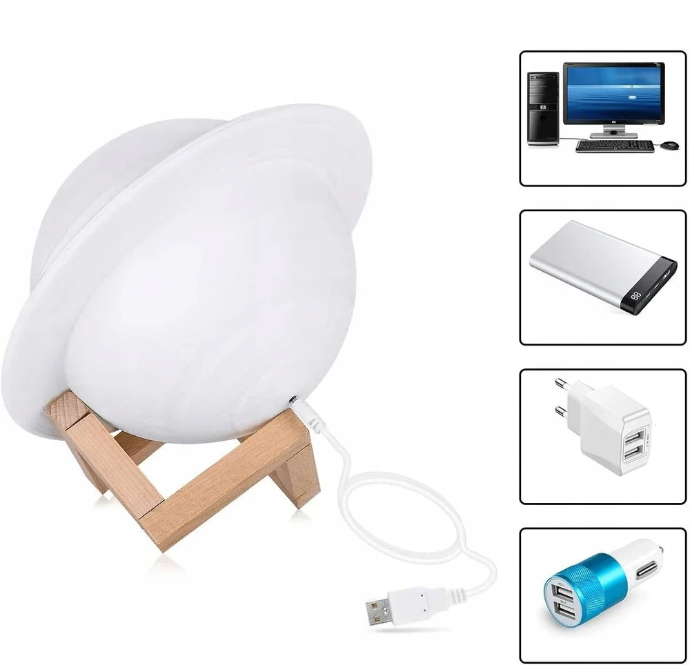Bez Marki Lampka nocna Saturn 3D RGB Pilot