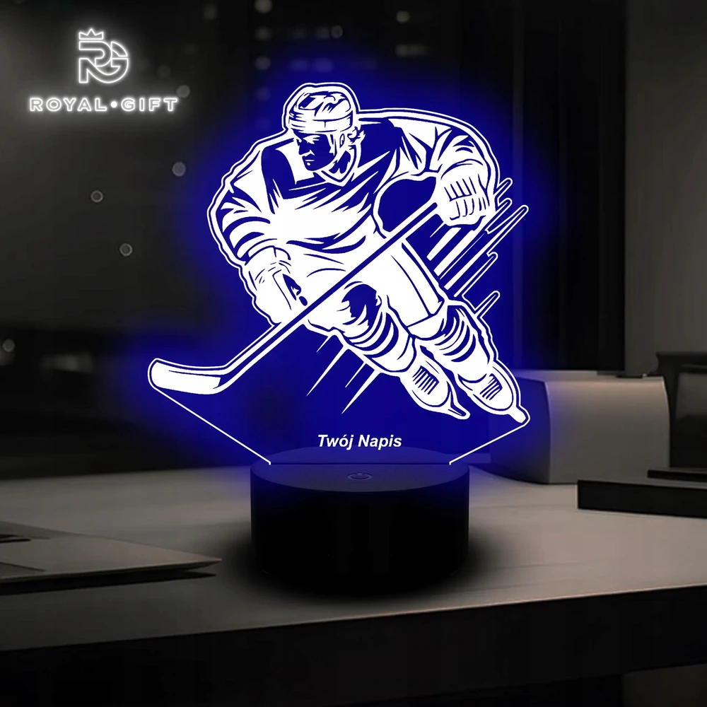 Bez Marki Lampka Nocna Statuetka USB LED 3D Grawer Kask Dla Hokeisty Hokej Kij Krążek