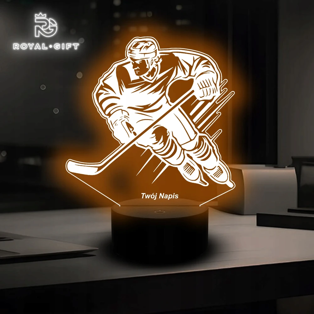 Bez Marki Lampka Nocna Statuetka USB LED 3D Grawer Kask Dla Hokeisty Hokej Kij Krążek