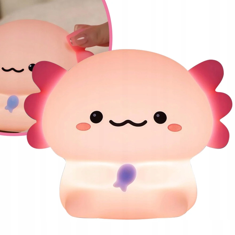 Bez Marki Lampka nocna vaikams Axolotl, silikonowa LED su możliwością ściemniania dotykiem, ładowana przez USB