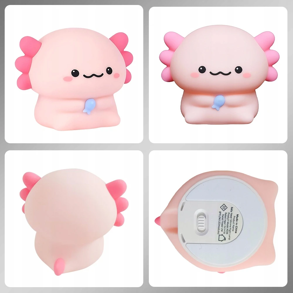 Bez Marki Lampka nocna vaikams Axolotl, silikonowa LED su możliwością ściemniania dotykiem, ładowana przez USB