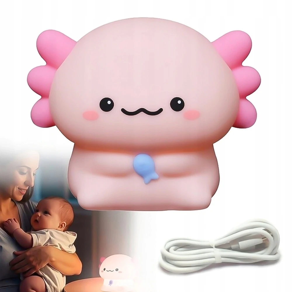 Bez Marki Lampka nocna vaikams Axolotl, silikonowa LED su możliwością ściemniania dotykiem, ładowana przez USB