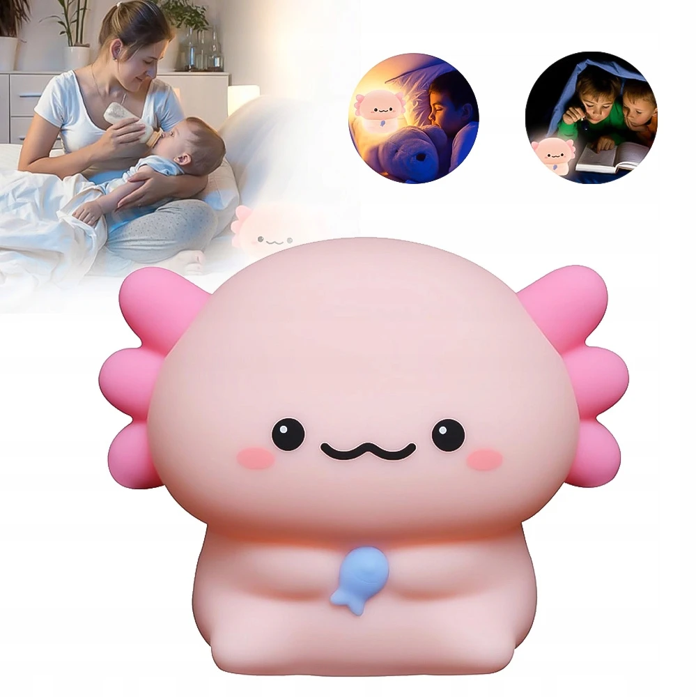 Bez Marki Lampka nocna vaikams Axolotl, silikonowa LED su możliwością ściemniania dotykiem, ładowana przez USB