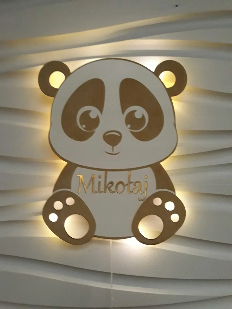 Bez Marki Lampka nocna vaikams Panda su imieniem dziecka
