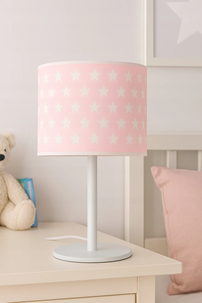 Bez Marki LAMPKA STOŁOWA DZIECIĘCA RÓŻOWA GWIAZDKI 40cm NOCNA DO POKOJU DZIEWCZYNKI