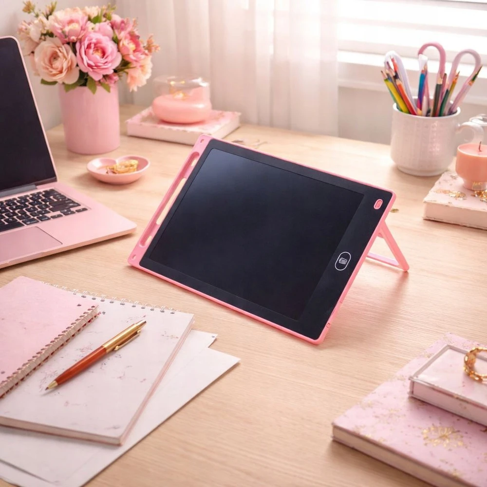 Bez Marki LCD PIEŠIMO LENTELĖ 10" ROŽINĖ VAIKAMS - DIDELIS LAIKOMASIS PLASTETĖS
