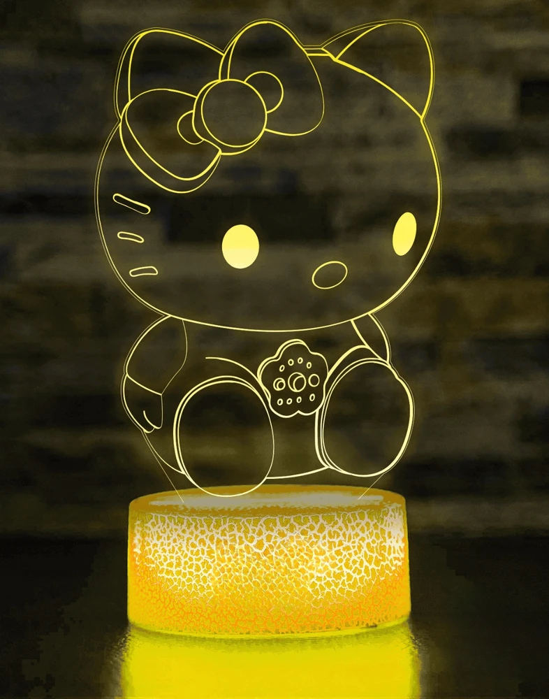 Bez Marki Led 3d naktinė lemputė Hello Kitty vaikams, su Usb ir pulteliu