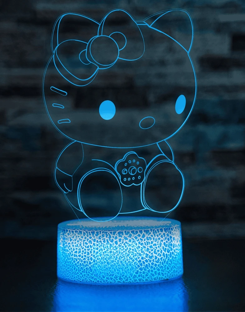 Bez Marki Led 3d naktinė lemputė Hello Kitty vaikams, su Usb ir pulteliu