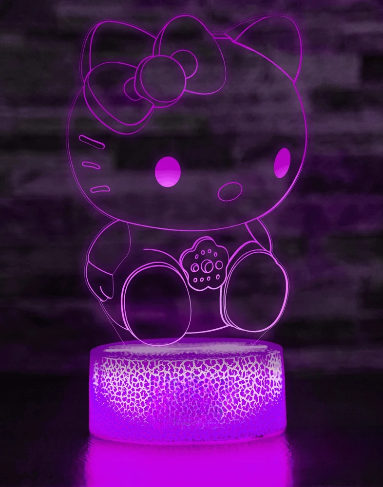 Bez Marki Led 3d naktinė lemputė Hello Kitty vaikams, su Usb ir pulteliu