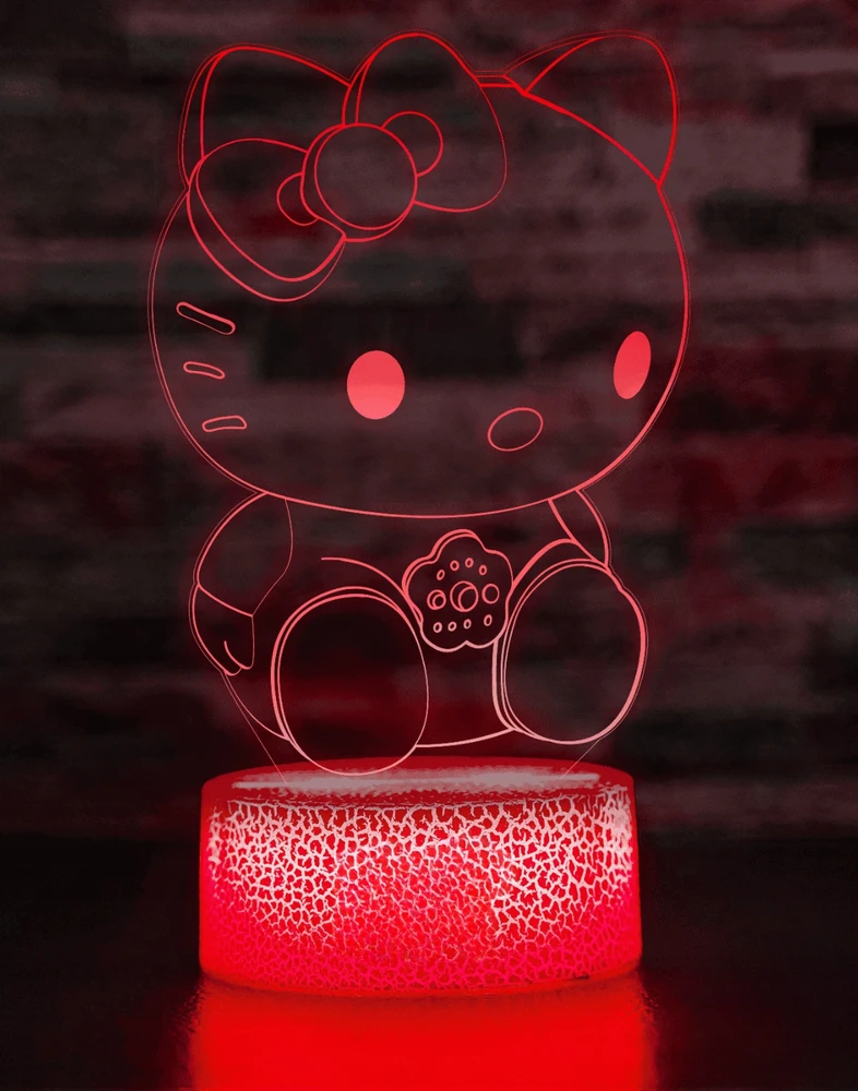 Bez Marki Led 3d naktinė lemputė Hello Kitty vaikams, su Usb ir pulteliu