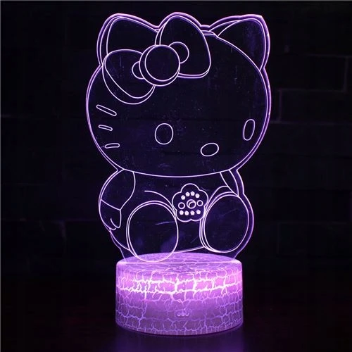 Bez Marki Led 3d naktinė lemputė Hello Kitty vaikams, su Usb ir pulteliu
