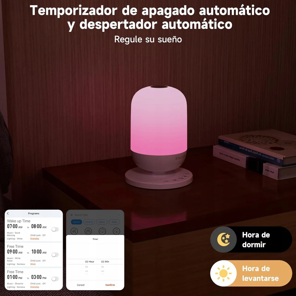 Bez Marki LED naktinė lemputė su baltojo triukšmo funkcija miegui palengvinti, laikmačiu ir nuotolinio valdymo pulteliu — gamtos garsų projektorius, vaikų kambario šviestuvas, balto triukšmo generatorius, išmanus miegamojo apšvietimas