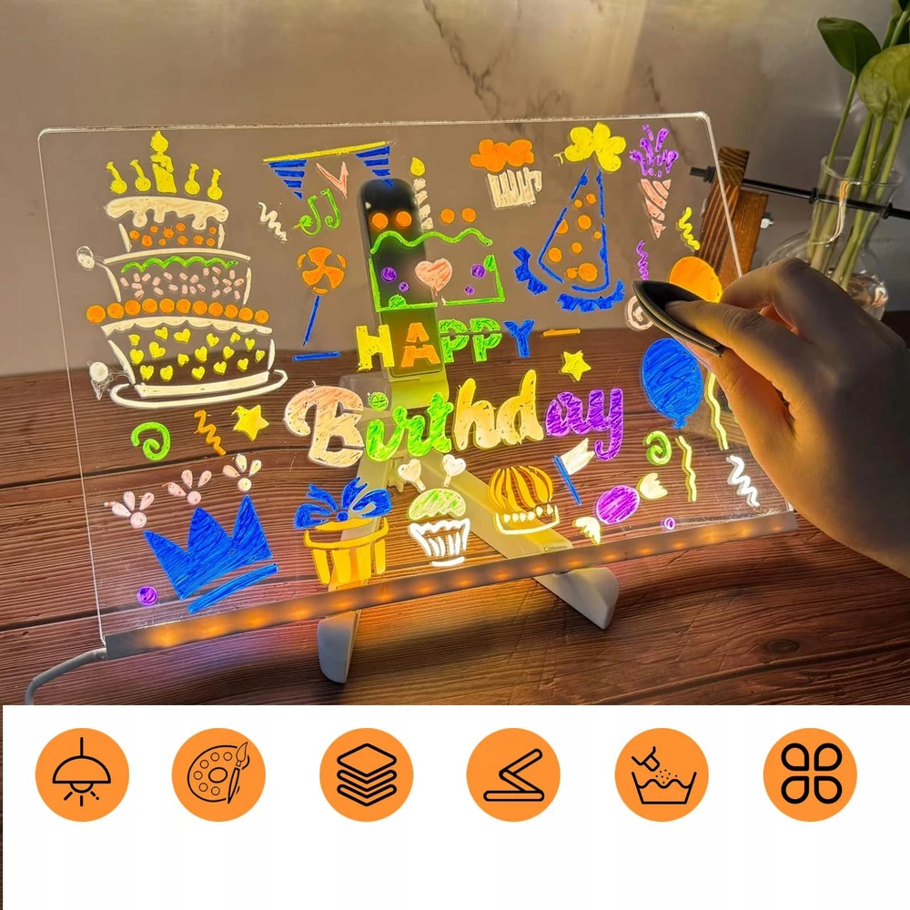 Bez Marki LED piešimo lenta vaikams 30x20cm akrilinė USB, įvairiaspalvė