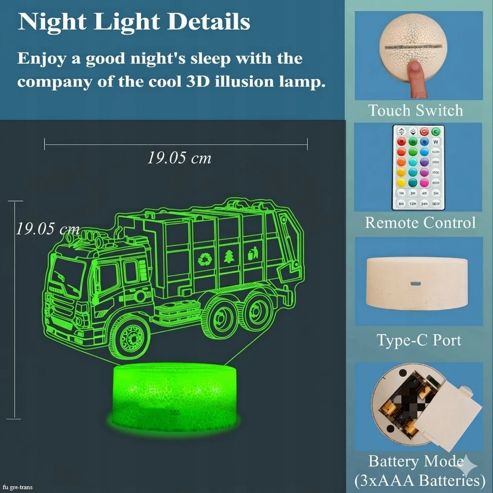 Bez Marki Led Rgb naktinė lemputė "šiukšliavežė" su laikmačiu ir pulteliu