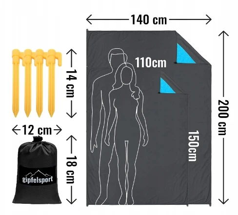 Bez Marki Lengvas vandeniui atsparus paplūdimio ir iškylų pledas 200x140 cm