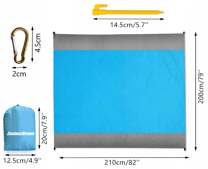 Bez Marki Lengvas vandeniui atsparus paplūdimio pledas 200x200cm, kelioninis, sulankstomas