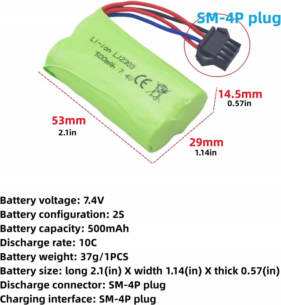 Bez Marki Ličio Baterijos 7.4V 500mAh, 2 vnt.
