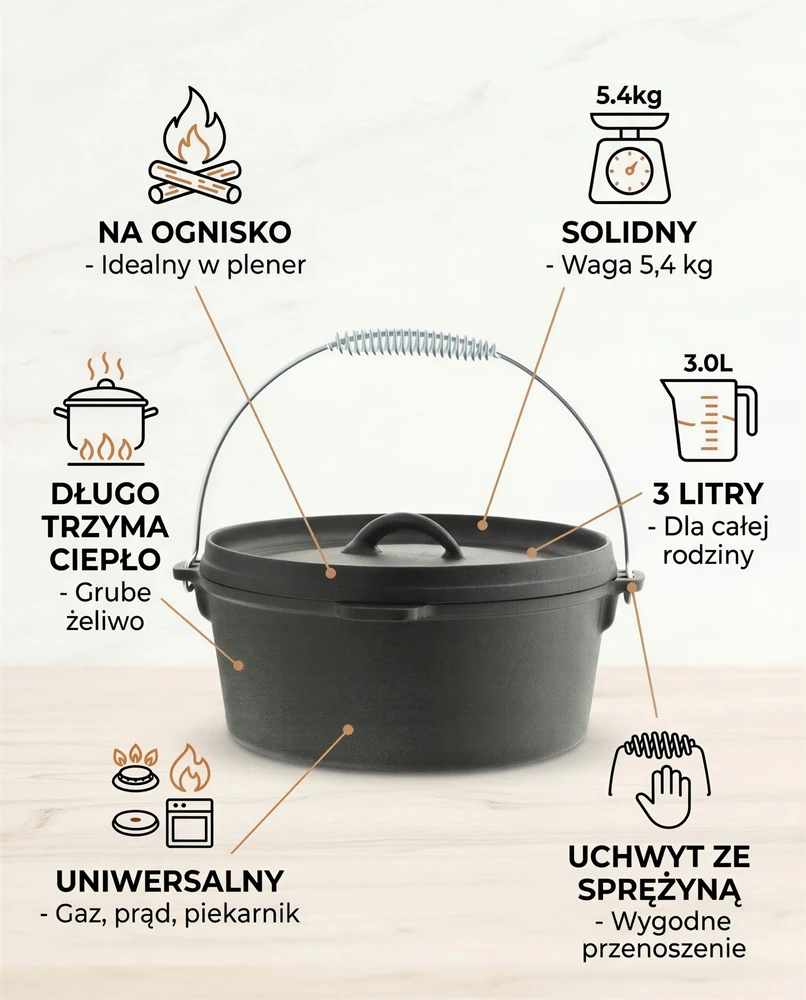 Bez Marki Lietuviškas 3l ketaus puodas su dangčiu, 26cm