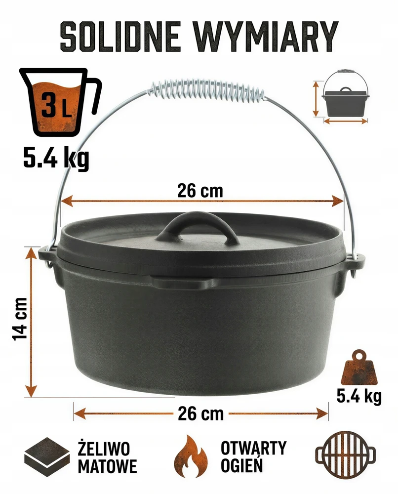 Bez Marki Lietuviškas 3l ketaus puodas su dangčiu, 26cm