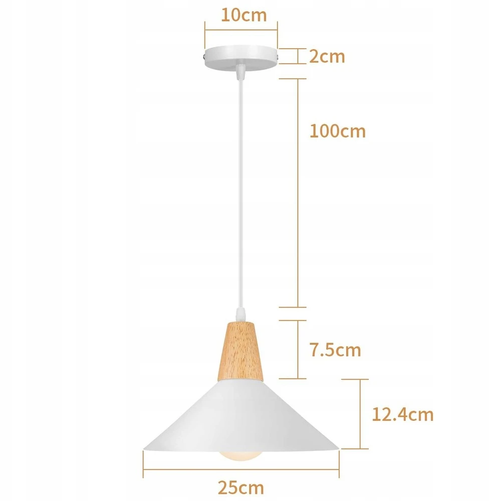 Bez Marki LIGKIN Vintage – Lampa wisząca E27, 25 cm, balta metal + drewno