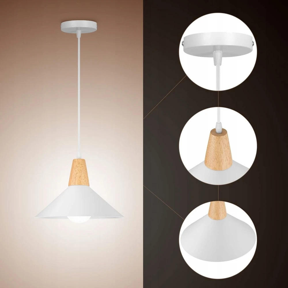 Bez Marki LIGKIN Vintage – Lampa wisząca E27, 25 cm, balta metal + drewno