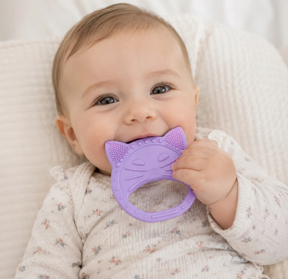 Buff Bez Marki LUU KIDS sensoriniai dantukai vaikams ir kūdikiams THE CAT PURPLE 4 m+