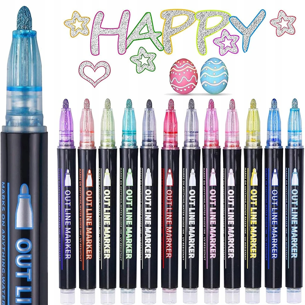 Bez Marki MAGIC MARKERS DVIGUBĖS LEILIJOS METALINIS KONTŪRINIAI BLYGIŲ ŽYMEKLIAI 12Vnt.