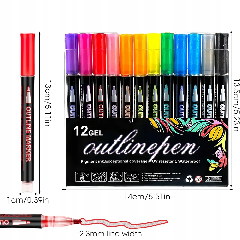Bez Marki MAGIC MARKERS DVIGUBĖS LEILIJOS METALINIS KONTŪRINIAI BLYGIŲ ŽYMEKLIAI 12Vnt.
