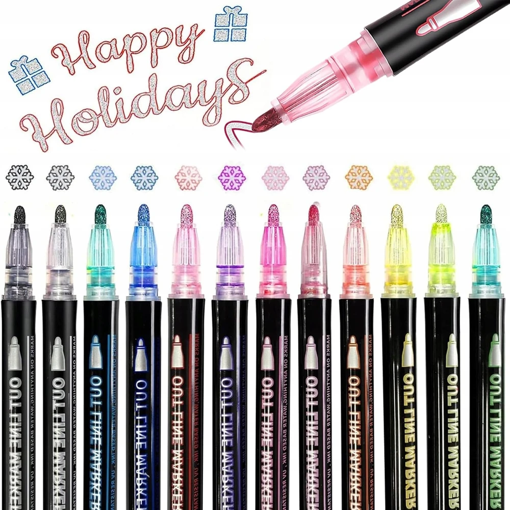 Bez Marki MAGIC MARKERS DVIGUBĖS LEILIJOS METALINIS KONTŪRINIAI BLYGIŲ ŽYMEKLIAI 12Vnt.