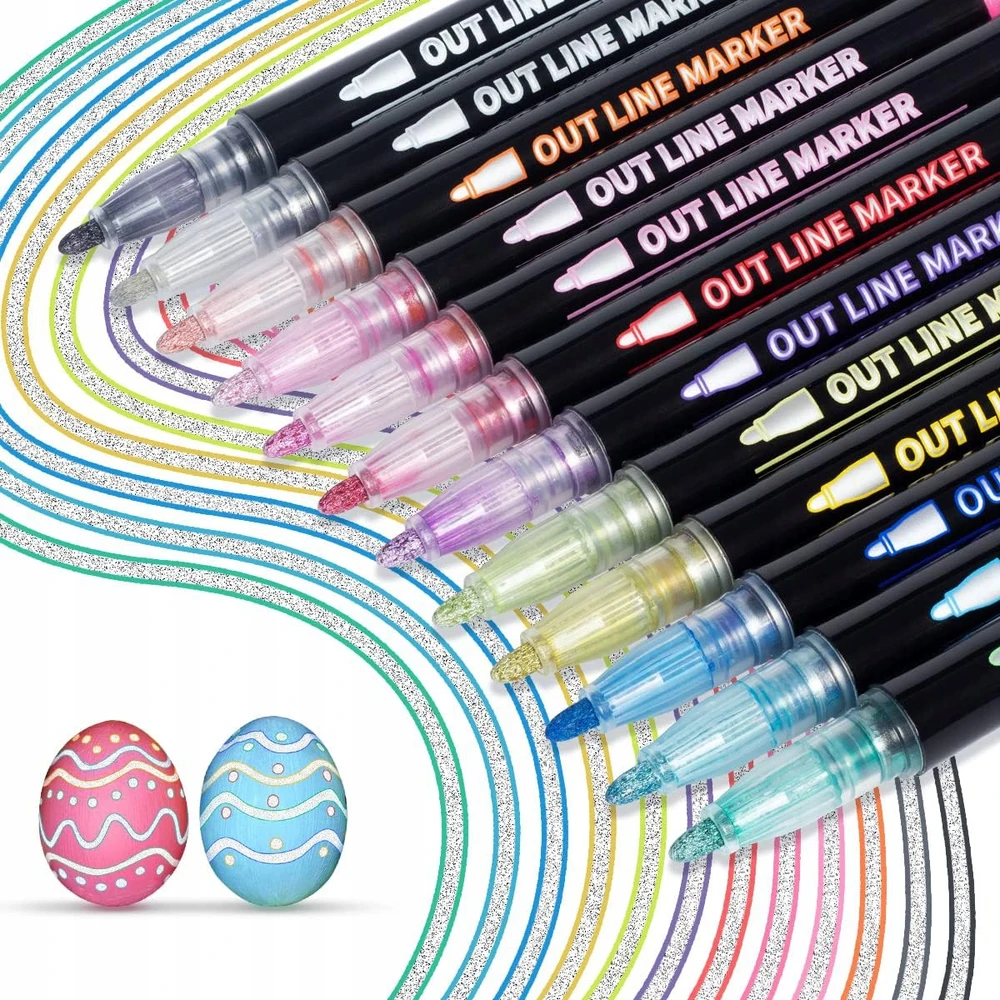 Bez Marki MAGIC MARKERS DVIGUBĖS LEILIJOS METALINIS KONTŪRINIAI BLYGIŲ ŽYMEKLIAI 12Vnt.