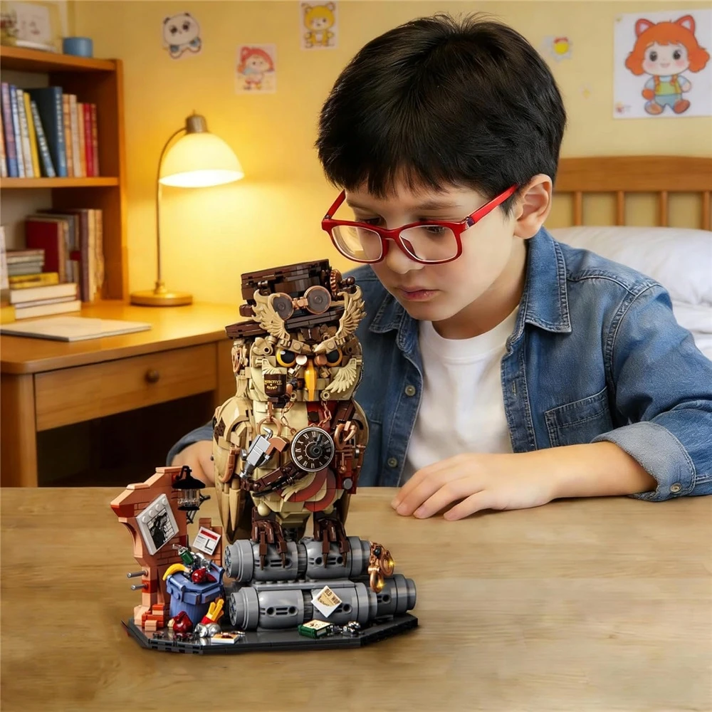 Bez Marki „Magic Owl“ statybiniai blokai, namų ir kambarių dekoras, „steampunk“ stilius