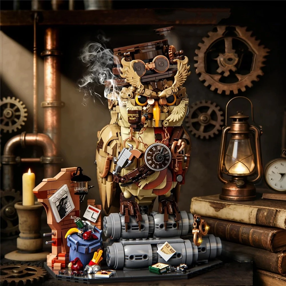 Bez Marki „Magic Owl“ statybiniai blokai, namų ir kambarių dekoras, „steampunk“ stilius