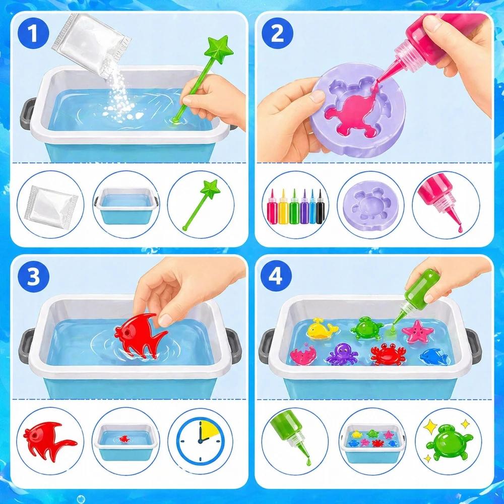 Bez Marki MAGICAL VANDENS GEL PADARKYKITE GYVŪNUS SKIRTINGŲ SPALVŲ GELIO RINKINĮ VAIKŲ DIY.