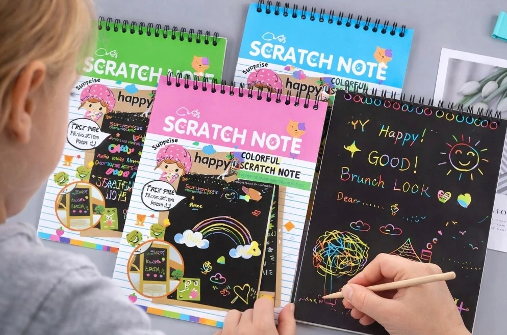 Bez Marki MAGIŠKAS SĄRAŠŲ KADĖTIS – VAVORYKŠTĖS BRINKINĖ KNYGA + MEDINIO STILIUS Scratch Paper Note
