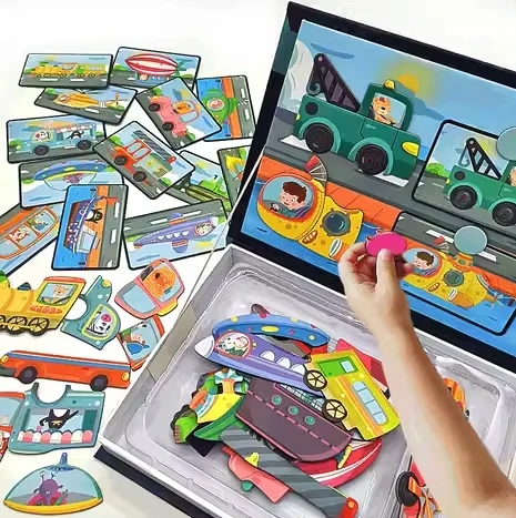 Bez Marki MAGNETINĖ KNYGA MONTESSORI EDUKACINĖ DĖLĖLĖ 71 vnt. TRANSPORTO PRIEMONĖS