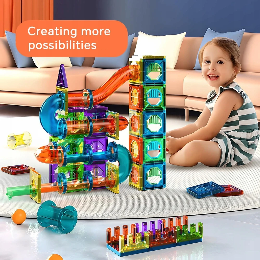 Bez Marki Magnetinės statybinės plytelės 158 Vnt Marble Run STEM Statybinis rinkinys vaikams nuo 3 metų