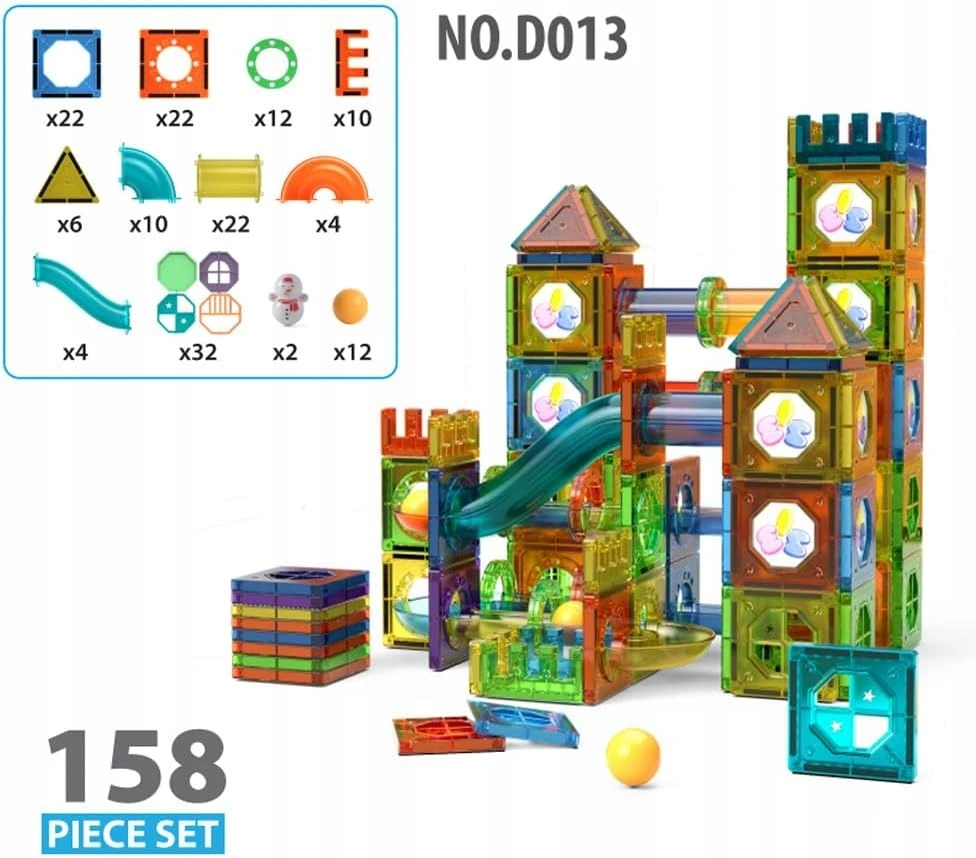 Bez Marki Magnetinės statybinės plytelės 158 Vnt Marble Run STEM Statybinis rinkinys vaikams nuo 3 metų