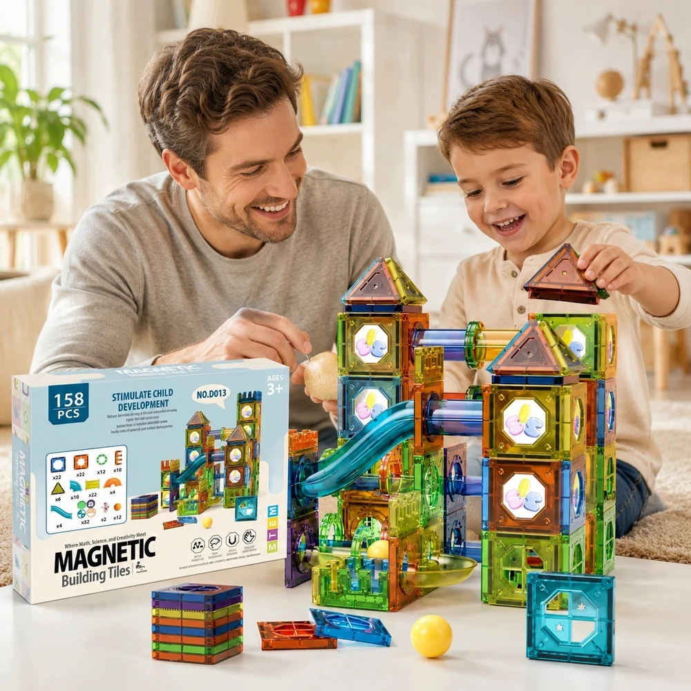 Bez Marki Magnetinės statybinės plytelės 158 Vnt Marble Run STEM Statybinis rinkinys vaikams nuo 3 metų