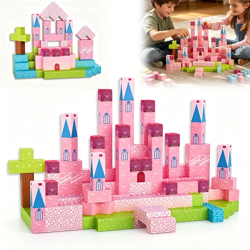 Bez Marki MAGNETINIAI BLOKAI 213 EL CASTLE MERGAITĖS KONSTRUKCIJOS KUBAS