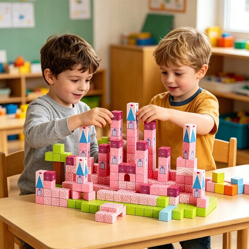 Bez Marki MAGNETINIAI BLOKAI 213 EL CASTLE MERGAITĖS KONSTRUKCIJOS KUBAS