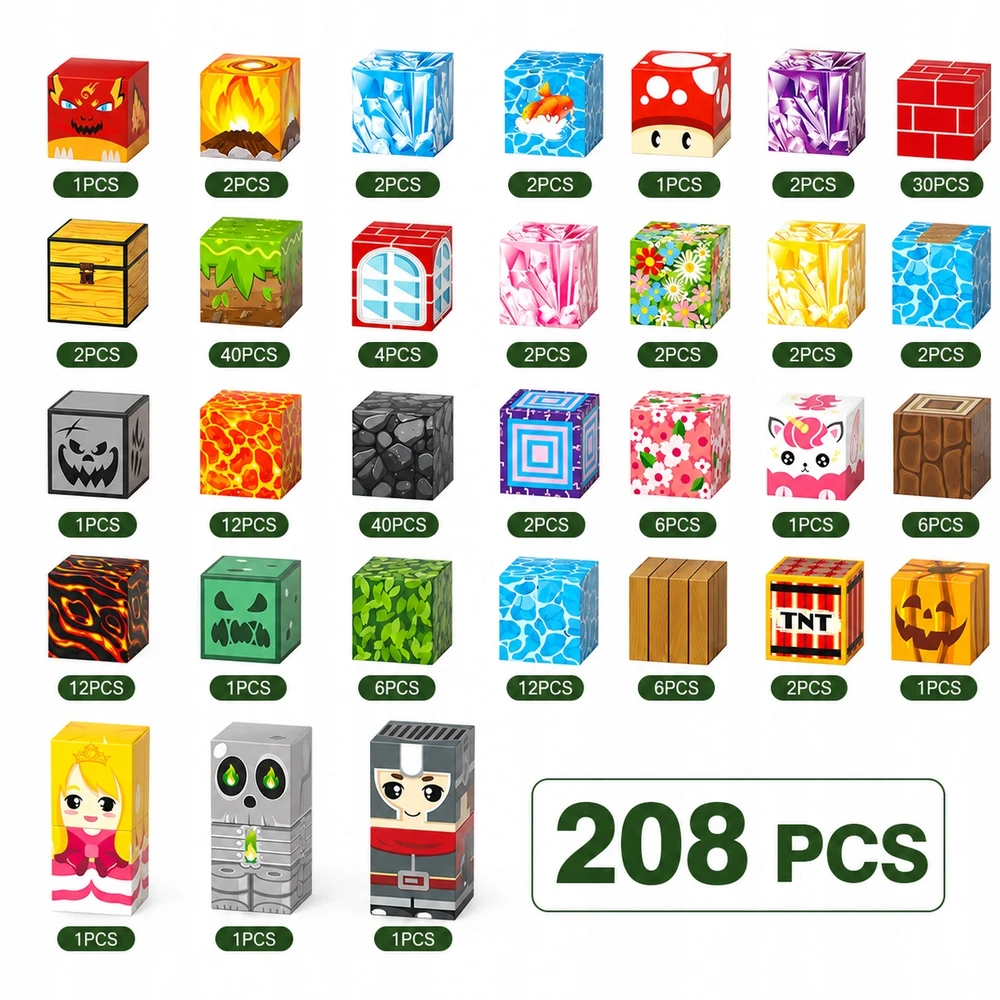 Bez Marki Magnetiniai blokai Cubes Pixels 208 3D elementai su stipriais magnetais! 3 metams