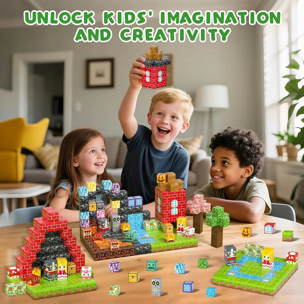 Bez Marki Magnetiniai blokai Cubes Pixels 208 3D elementai su stipriais magnetais! 3 metams