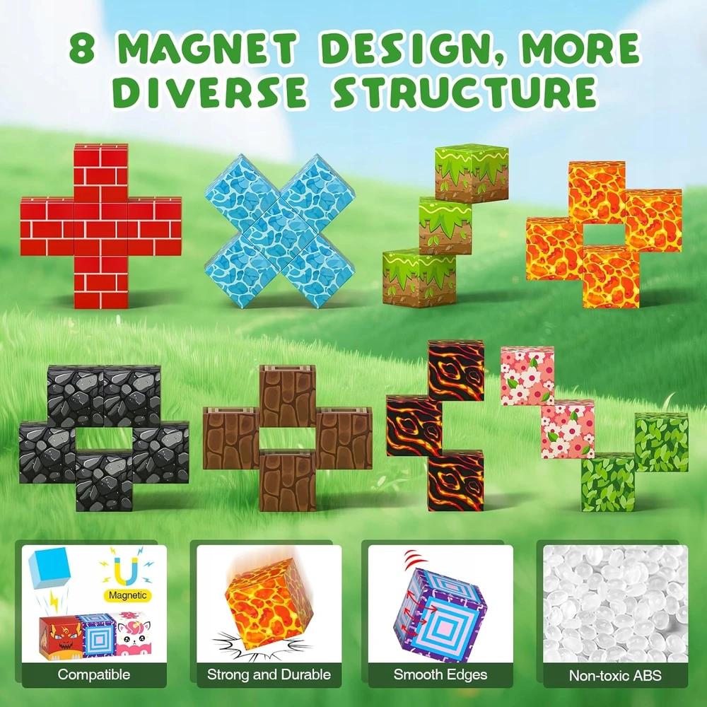 Bez Marki Magnetiniai blokai Cubes Pixels 208 3D elementai su stipriais magnetais! 3 metams